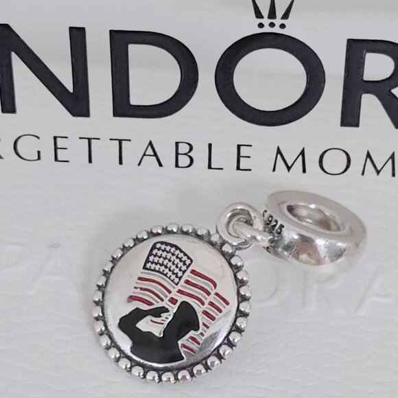 Pandora American Flag and Soldier Police Dangle Charm Exclusive Pendant with box - Picture 1 of 10